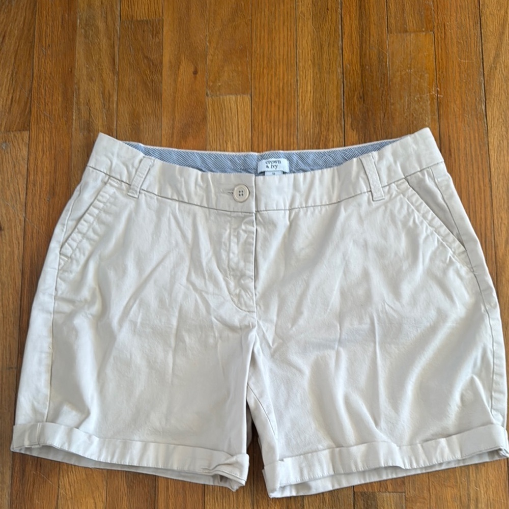 Women's Crown & Ivy Chino Caroline Tan Shorts, pockets, SZ 12